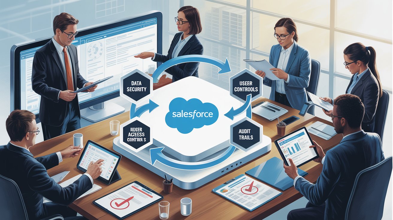 team is discussing on Governance and Compliance During Salesforce Implementation