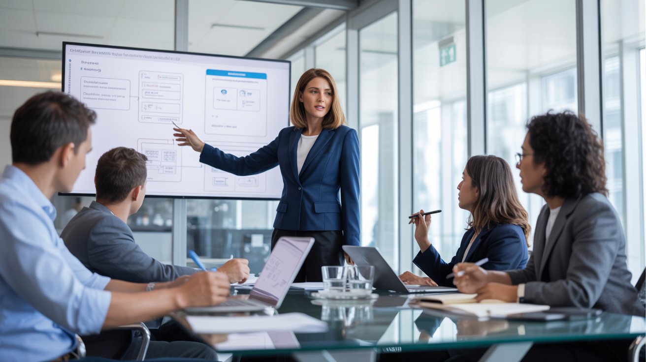 woman is explaining about Salesforce SMB Migration Consulting